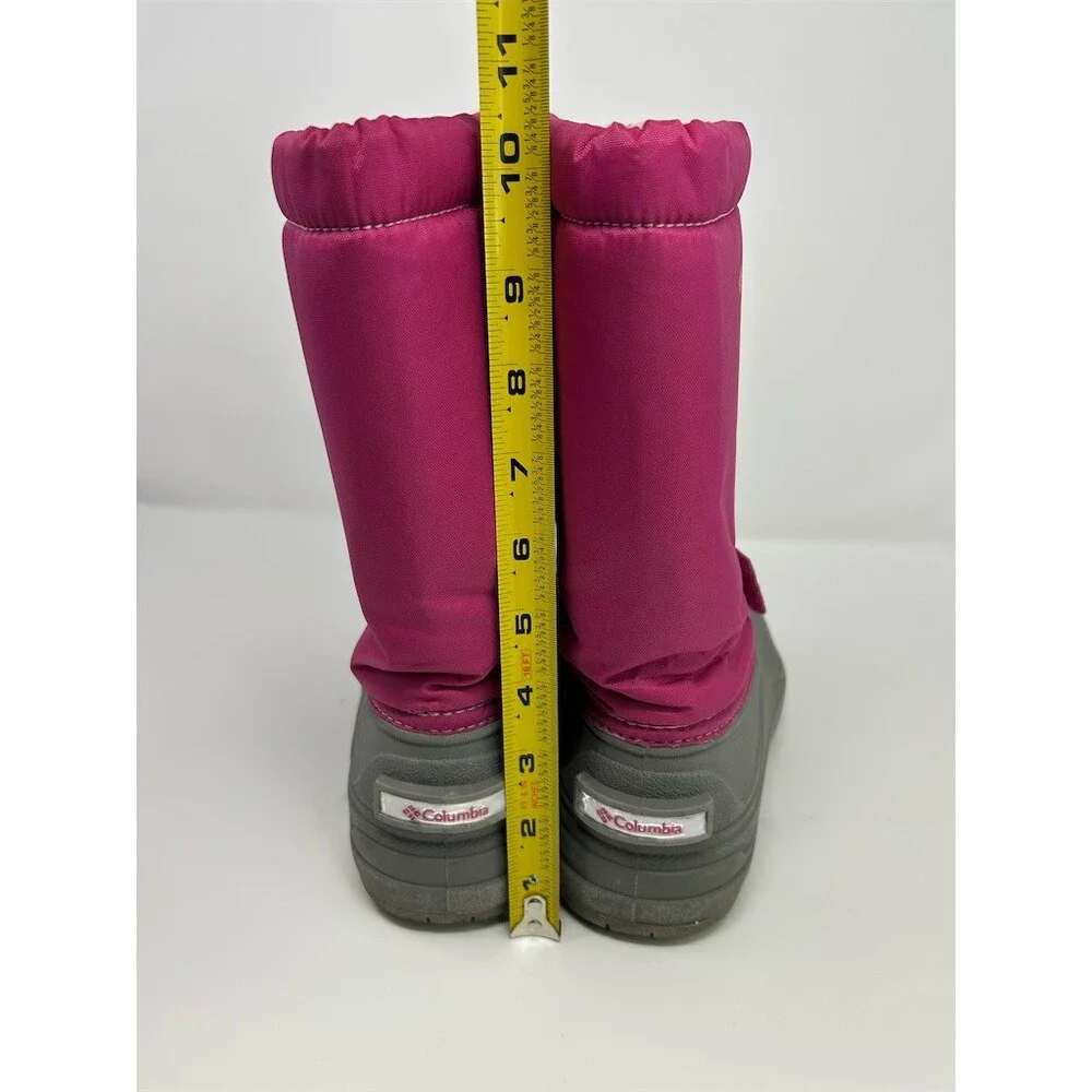 Columbia Powderbug Snowlite Kids Snow Boots Pink Gray Drawcord Strap Size 4